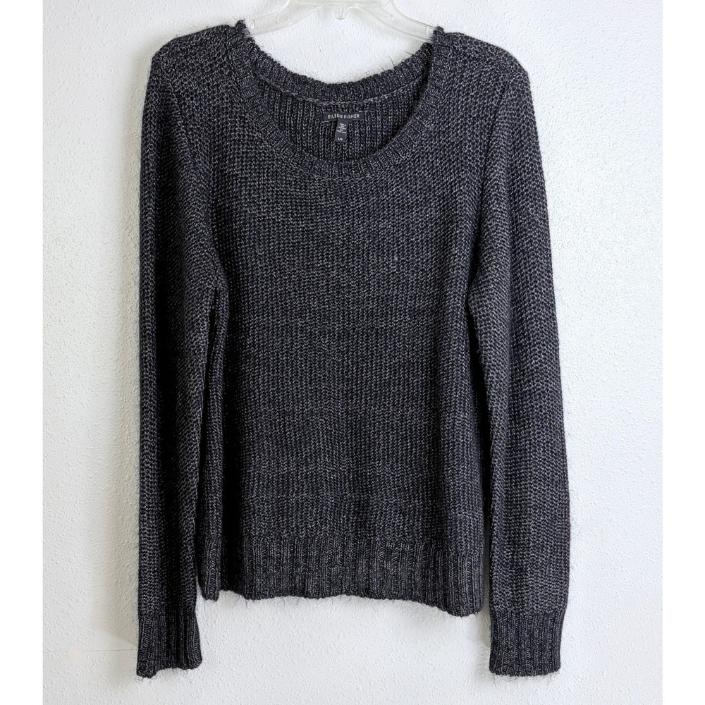 Eileen Fisher Charcoal Alpaca Mohair Sweater L Scoop Neck Minimalist Knit